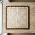 The Parisian Monogram Mulberry Silk Square Scarf – Warm Mocha Espresso, Champagne Cream & Gold Chain Trim
