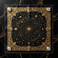 Midnight Galaxy 24K Gold Metallic Thread & Natural Diamond Mulberry Silk Square Scarf – Haute Couture Collector Edition