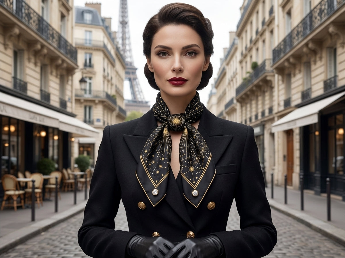 Midnight Galaxy 24K Gold Metallic Thread & Natural Diamond Mulberry Silk Square Scarf – Haute Couture Collector Edition